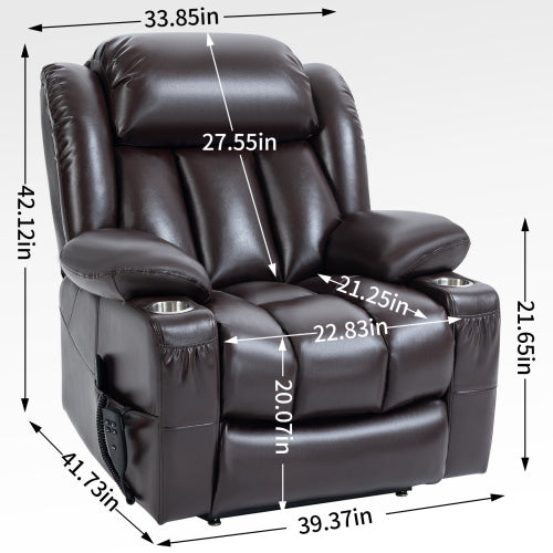 GFD Home - Dual Motor Lay Flat Leatheraire Power Lift Recliner Chair, 8-Point Vibration Massage and Lumbar Heating, Cup Holders - 350 LB Capacity - GreatFurnitureDeal