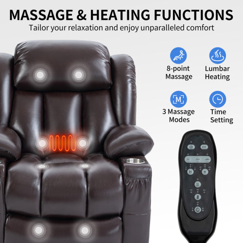 GFD Home - Dual Motor Lay Flat Leatheraire Power Lift Recliner Chair, 8-Point Vibration Massage and Lumbar Heating, Cup Holders - 350 LB Capacity - GreatFurnitureDeal