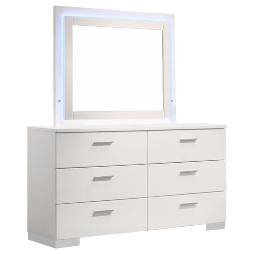 Coaster Furniture - Felicity 6-Drawer Dresser with LED Mirror in White High Gloss - 203503ML - GreatFurnitureDeal
