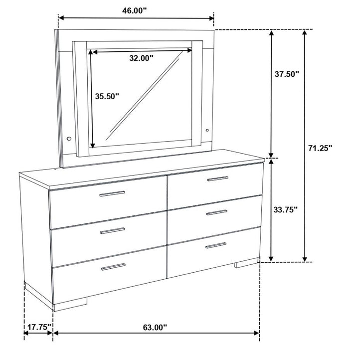 Coaster Furniture - Felicity 6-Drawer Dresser with LED Mirror in White High Gloss - 203503ML - GreatFurnitureDeal
