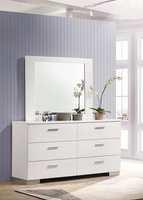 Coaster Furniture - Felicity 6-Drawer Wood Dresser with Mirror in White High Gloss - 203503M - GreatFurnitureDeal