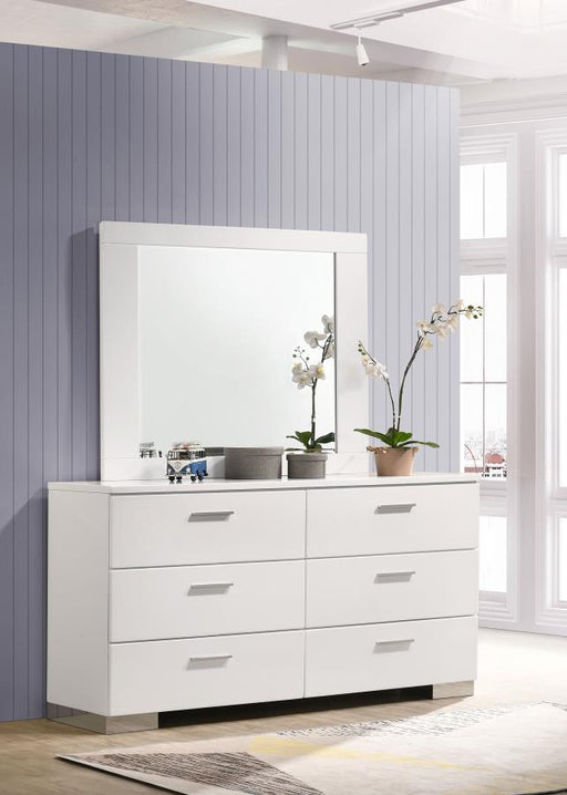 Coaster Furniture - Felicity 6-Drawer Wood Dresser with Mirror in White High Gloss - 203503M - GreatFurnitureDeal