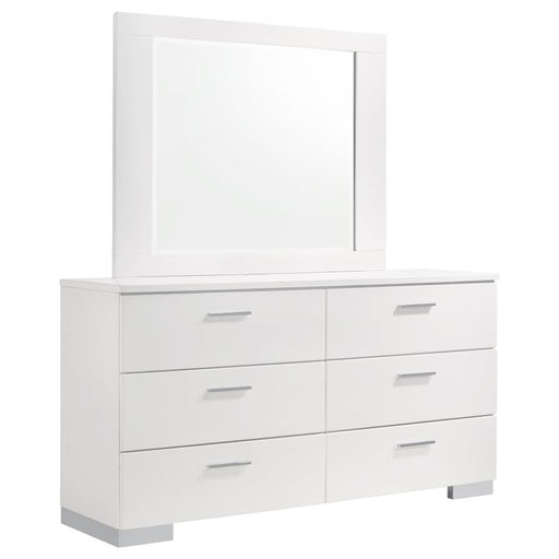 Coaster Furniture - Felicity 6-Drawer Wood Dresser with Mirror in White High Gloss - 203503M - GreatFurnitureDeal
