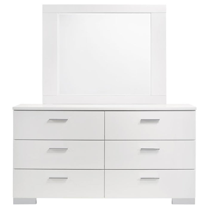 Coaster Furniture - Felicity 6-Drawer Wood Dresser with Mirror in White High Gloss - 203503M - GreatFurnitureDeal