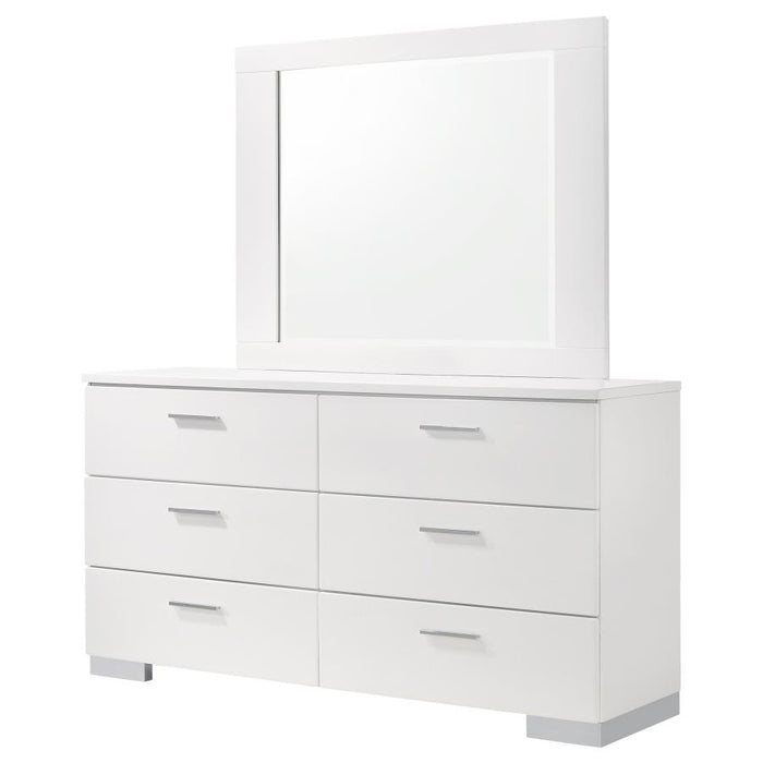 Coaster Furniture - Felicity 6-Drawer Wood Dresser with Mirror in White High Gloss - 203503M - GreatFurnitureDeal