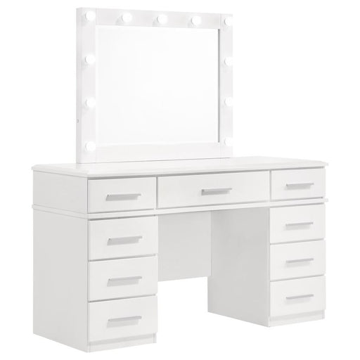Coaster Furniture - Felicity 9-Drawer Vanity Table Lighted Mirror in White High Gloss - 203507 - GreatFurnitureDeal