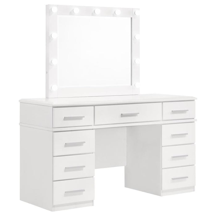 Coaster Furniture - Felicity 9-Drawer Vanity Table Lighted Mirror in White High Gloss - 203507 - GreatFurnitureDeal
