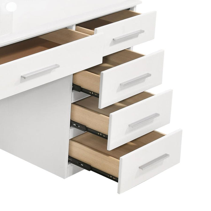 Coaster Furniture - Felicity 9-Drawer Vanity Table Lighted Mirror in White High Gloss - 203507 - GreatFurnitureDeal