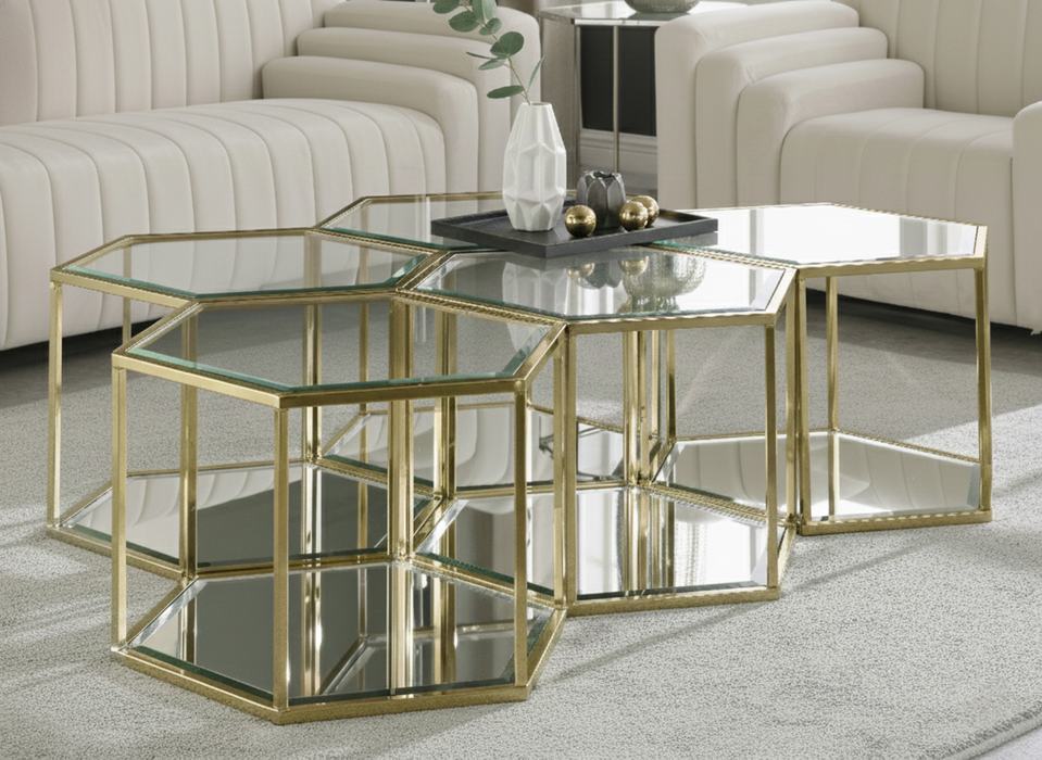 Meridian Furniture - Sei Gold Glass And Steel 5pc. Coffee Table - 205-CT-5PC - GreatFurnitureDeal