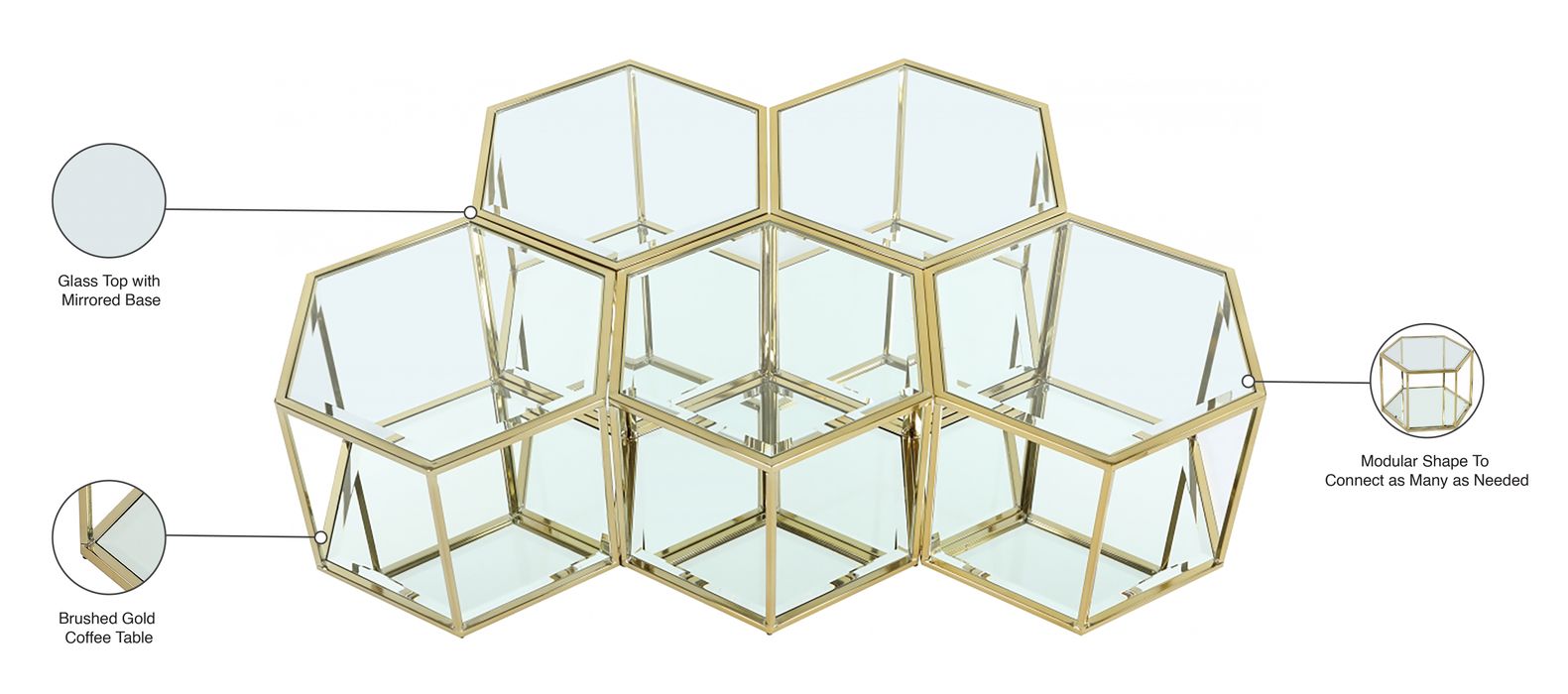 Meridian Furniture - Sei Gold Glass And Steel 5pc. Coffee Table - 205-CT-5PC - GreatFurnitureDeal