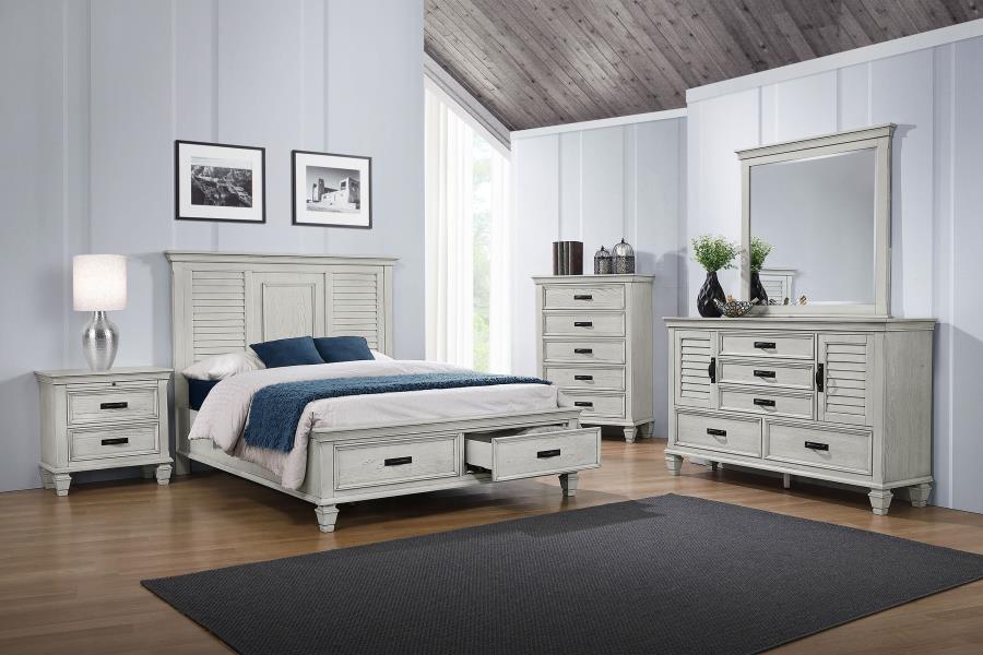 Coaster Furniture - Franco 4-Piece King Bedroom Set Distressed White - 205330KE-S4 - GreatFurnitureDeal