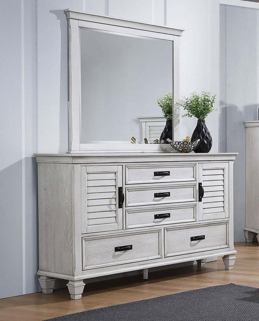 Coaster Furniture - Franco 5-Drawer Dresser with Mirror Distressed White - 205333M - GreatFurnitureDeal