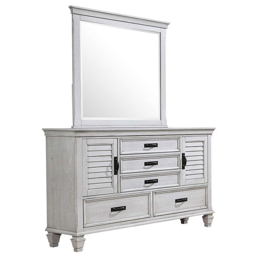 Coaster Furniture - Franco 5-Drawer Dresser with Mirror Distressed White - 205333M - GreatFurnitureDeal