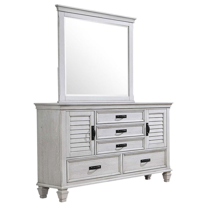 Coaster Furniture - Franco 5-Drawer Dresser with Mirror Distressed White - 205333M - GreatFurnitureDeal