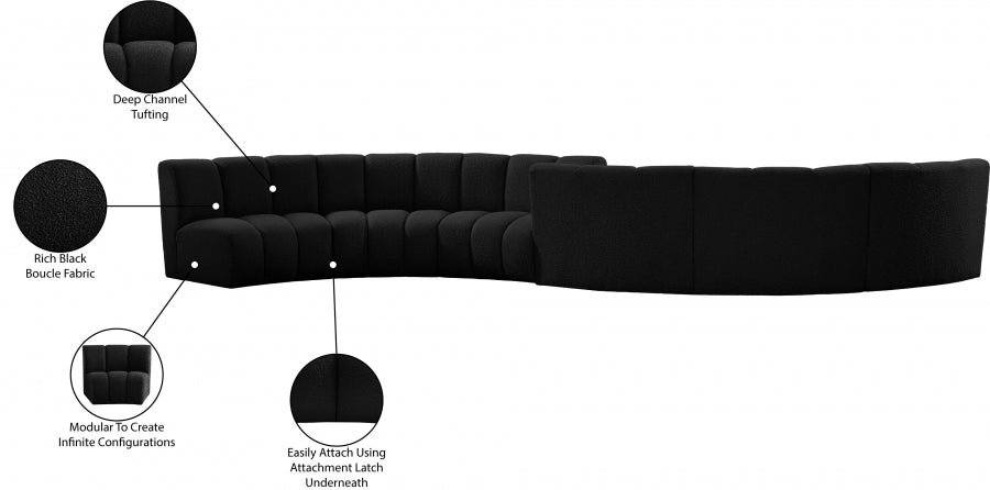 Meridian Furniture - Infinity 217" Boucle Fabric Upholstered 6 Piece Modular Sectional - 643Black-S6PC - GreatFurnitureDeal