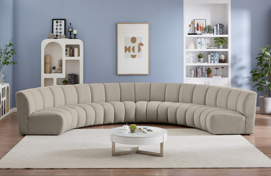 Meridian Furniture - Infinity 176" Boucle Fabric Upholstered 6 Piece Modular Sectional - 643Taupe-6PC - GreatFurnitureDeal