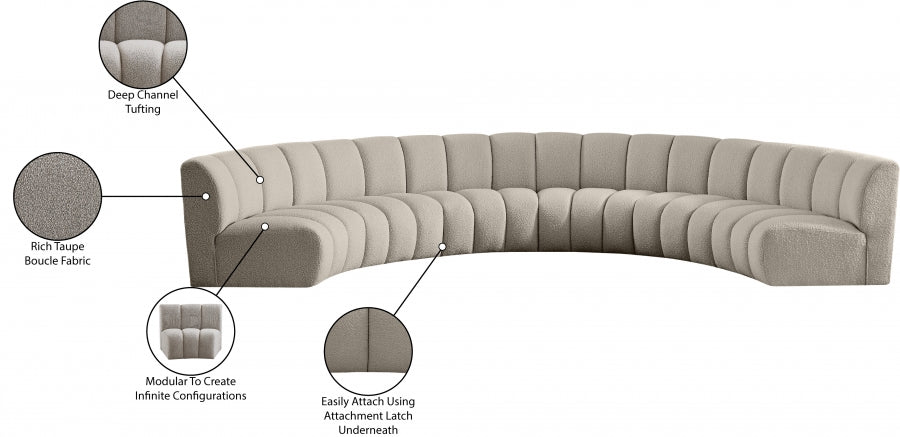 Meridian Furniture - Infinity 176" Boucle Fabric Upholstered 6 Piece Modular Sectional - 643Taupe-6PC - GreatFurnitureDeal