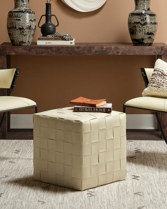 Jamie Young Company - Woven Leather Ottoman Cream - 20WOVE-WHLE