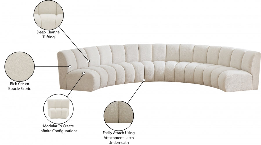 Meridian Furniture - Infinity 167" Boucle Fabric Upholstered 5 Piece Modular Sectional - 643Cream-5PC - GreatFurnitureDeal