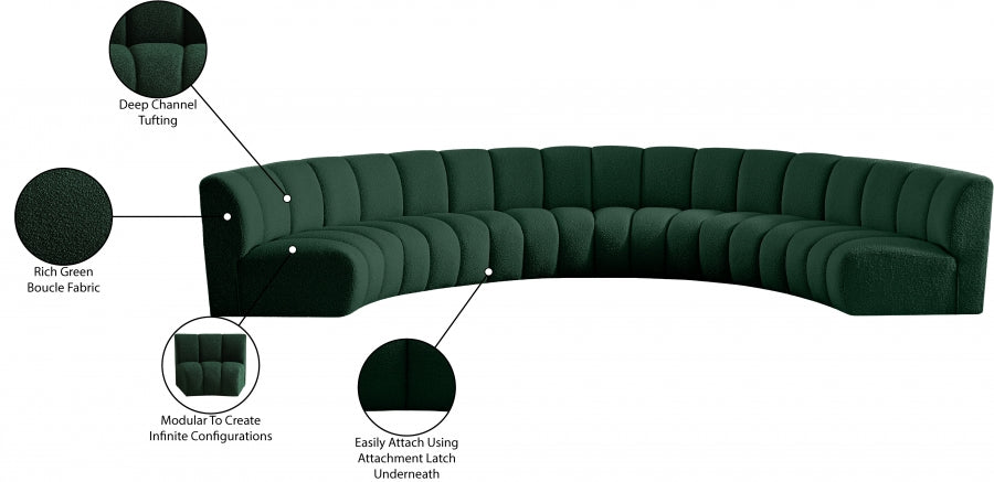 Meridian Furniture - Infinity 176" Boucle Fabric Upholstered 6 Piece Modular Sectional - 643Green-6PC - GreatFurnitureDeal