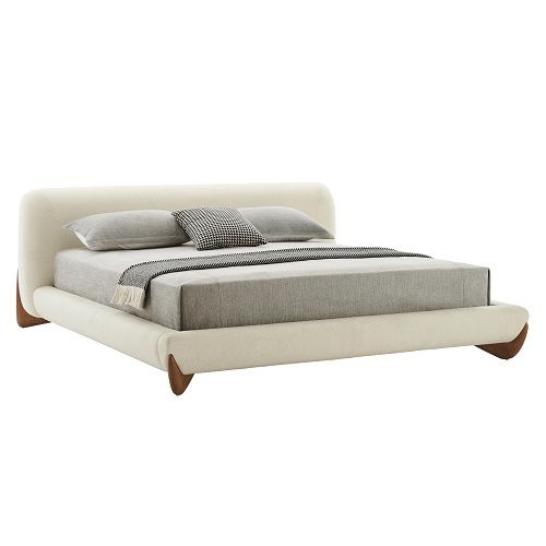 VIG Furniture - Modrest Fleury Contemporary Cream Fabric and Walnut Eastern King Bed - VGCS-21073-BED-eastern