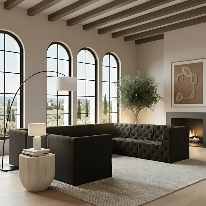 Meridian Furniture - Tuft 128" Velvet Upholstered 8 Piece Modular Sectional - 680Black-Sec8A - GreatFurnitureDeal