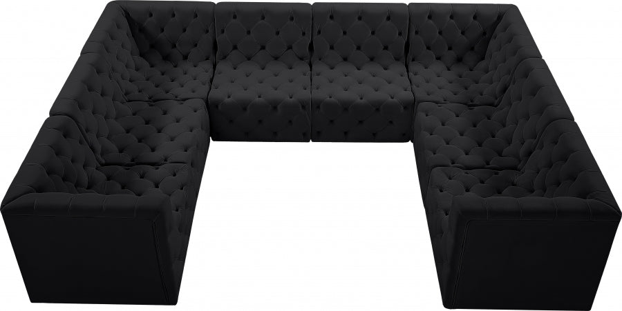 Meridian Furniture - Tuft 128" Velvet Upholstered 8 Piece Modular Sectional - 680Black-Sec8A - GreatFurnitureDeal