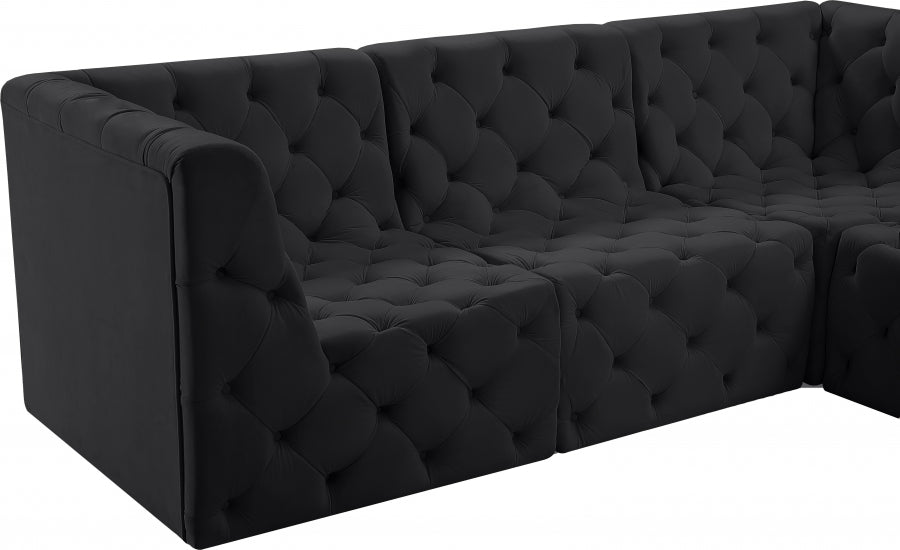 Meridian Furniture - Tuft 128" Velvet Upholstered 8 Piece Modular Sectional - 680Black-Sec8A - GreatFurnitureDeal
