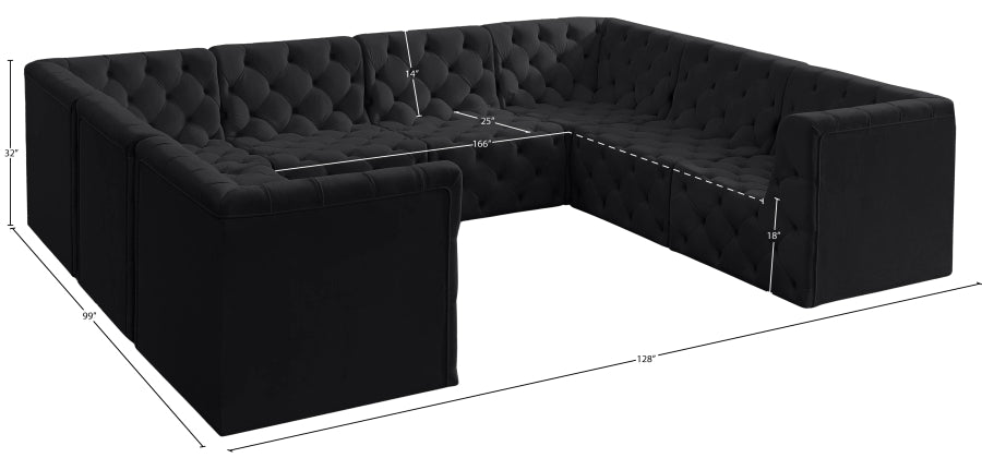 Meridian Furniture - Tuft 128" Velvet Upholstered 8 Piece Modular Sectional - 680Black-Sec8A - GreatFurnitureDeal