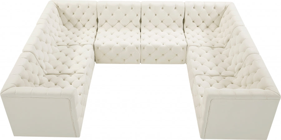 Meridian Furniture - Tuft 128" Velvet Upholstered 8 Piece Modular Sectional - 680Cream-Sec8A - GreatFurnitureDeal