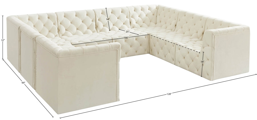 Meridian Furniture - Tuft 128" Velvet Upholstered 8 Piece Modular Sectional - 680Cream-Sec8A - GreatFurnitureDeal