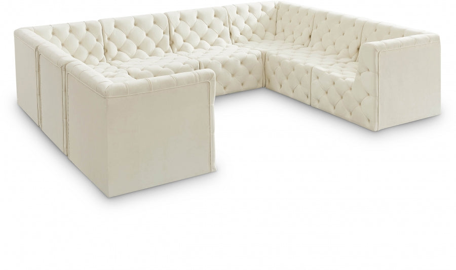 Meridian Furniture - Tuft 128" Velvet Upholstered 8 Piece Modular Sectional - 680Cream-Sec8A - GreatFurnitureDeal
