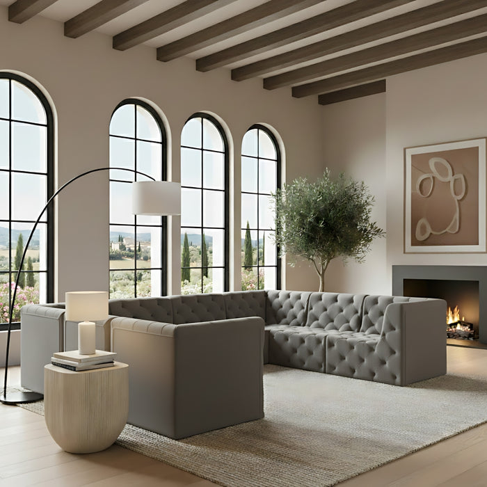 Meridian Furniture - Tuft 128" Velvet Upholstered 8 Piece Modular Sectional - 680Grey-Sec8A - GreatFurnitureDeal