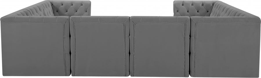 Meridian Furniture - Tuft 128" Velvet Upholstered 8 Piece Modular Sectional - 680Grey-Sec8A - GreatFurnitureDeal