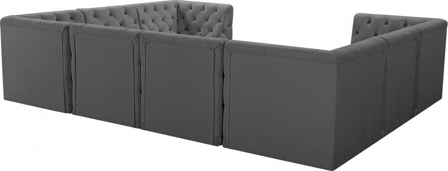 Meridian Furniture - Tuft 128" Velvet Upholstered 8 Piece Modular Sectional - 680Grey-Sec8A - GreatFurnitureDeal