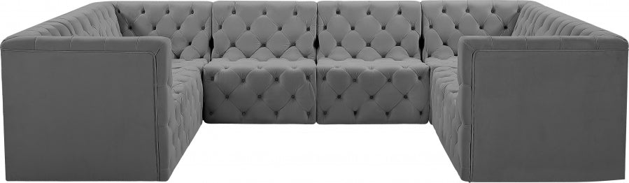 Meridian Furniture - Tuft 128" Velvet Upholstered 8 Piece Modular Sectional - 680Grey-Sec8A - GreatFurnitureDeal