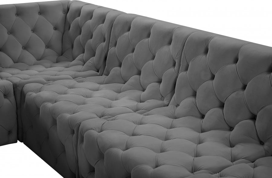 Meridian Furniture - Tuft 128" Velvet Upholstered 8 Piece Modular Sectional - 680Grey-Sec8A - GreatFurnitureDeal
