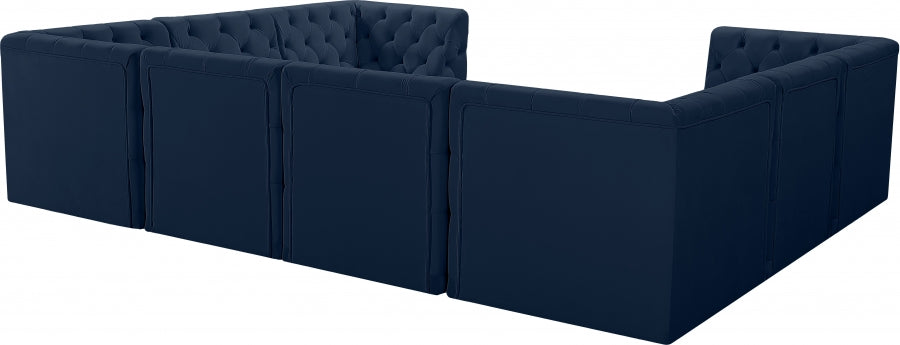 Meridian Furniture - Tuft 128" Velvet Upholstered 8 Piece Modular Sectional - 680Navy-Sec8A - GreatFurnitureDeal