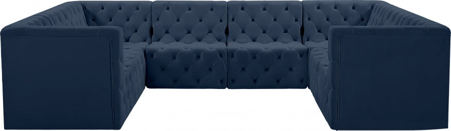 Meridian Furniture - Tuft 128" Velvet Upholstered 8 Piece Modular Sectional - 680Navy-Sec8A - GreatFurnitureDeal
