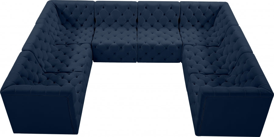 Meridian Furniture - Tuft 128" Velvet Upholstered 8 Piece Modular Sectional - 680Navy-Sec8A - GreatFurnitureDeal