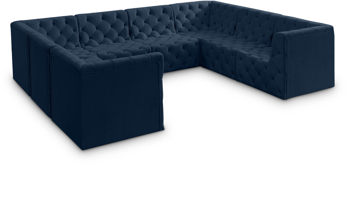 Meridian Furniture - Tuft 128" Velvet Upholstered 8 Piece Modular Sectional - 680Navy-Sec8A - GreatFurnitureDeal