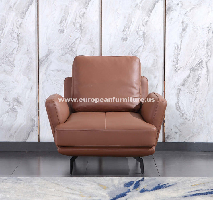 European Furniture - Tratto Chair Russet Brown Italian Leather - EF-37455-C