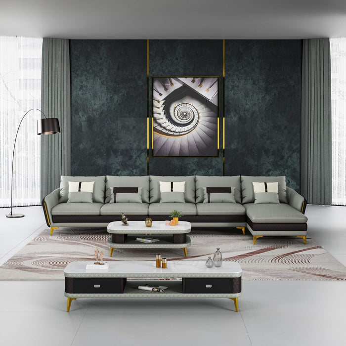 European Furniture - Icaro Mansion RHF Sectional Grey & Chocolate Italian Leather - EF-64441R-5RHF - GreatFurnitureDeal
