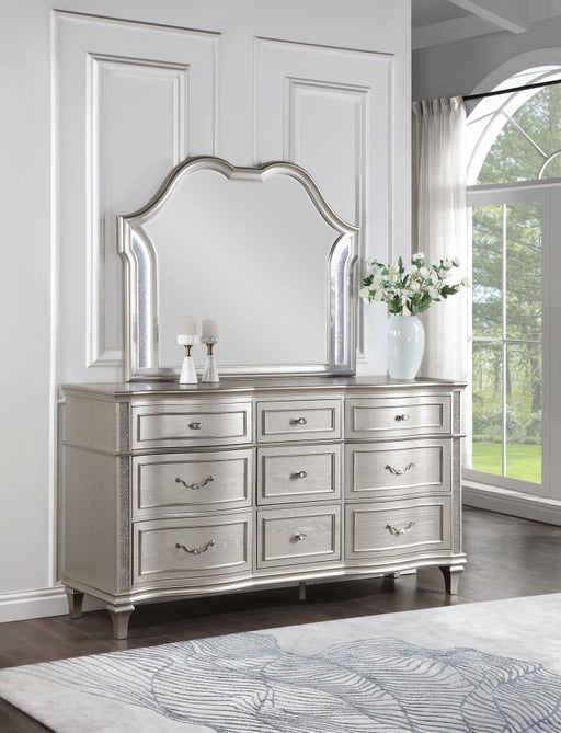 Coaster Furniture - Evangeline 9-Drawer Dresser with Mirror in Silver Oak - 223393M - GreatFurnitureDeal