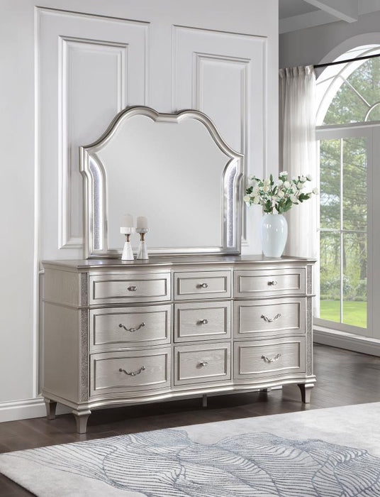 Coaster Furniture - Evangeline 9-Drawer Dresser with Mirror in Silver Oak - 223393M - GreatFurnitureDeal