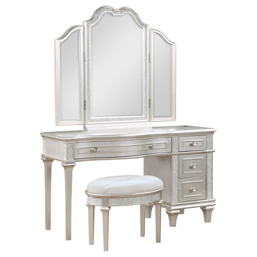 Coaster Furniture - Evangeline 4-Drawer Vanity Set with Stool in Silver Oak - 223397-SET - GreatFurnitureDeal