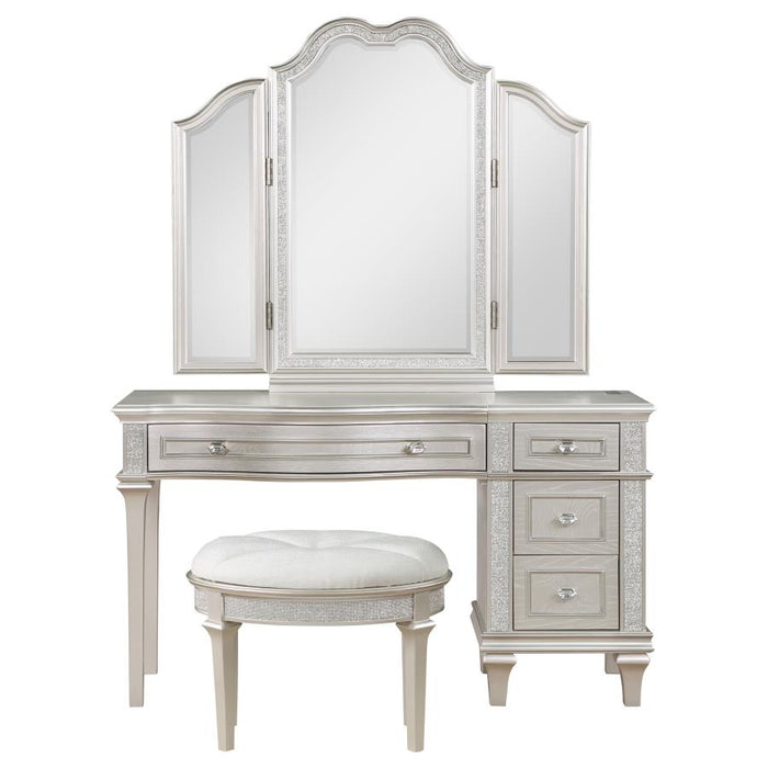 Coaster Furniture - Evangeline 4-Drawer Vanity Set with Stool in Silver Oak - 223397-SET - GreatFurnitureDeal