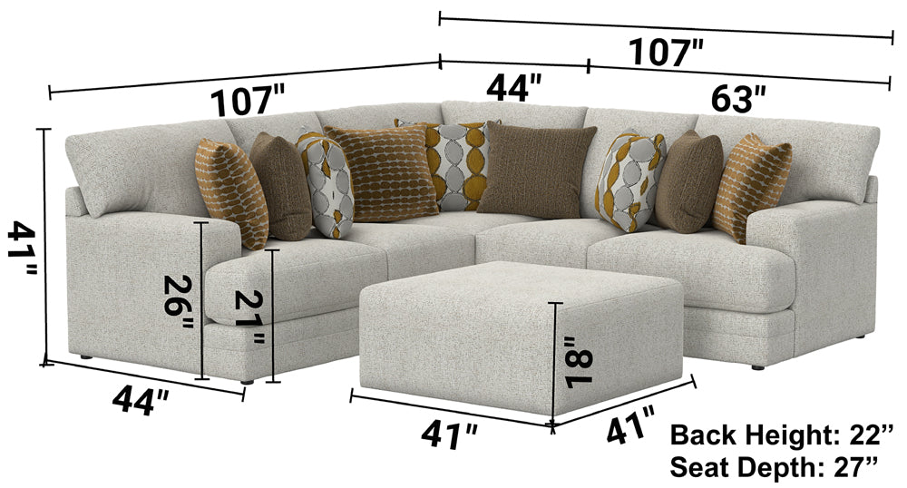 Jackson Furniture - Tori 3 Piece Sectional Sofa with Cocktail Ottoman 41" in Birch/Ochre - 224062-224059-224072-224012 - GreatFurnitureDeal