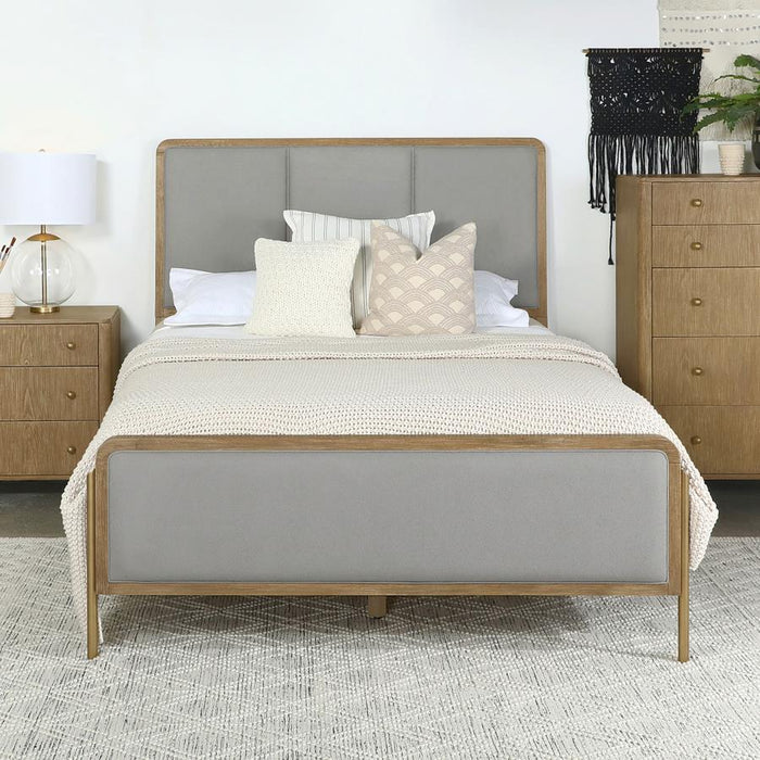 Coaster Furniture - Arini Upholstered King Panel Bed in Sand Wash and Grey - 224301KE - GreatFurnitureDeal