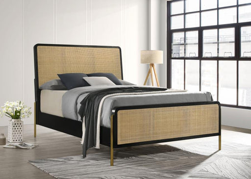 Coaster Furniture - Arini Rattan Queen Panel Bed Black and Natural - 224330Q - GreatFurnitureDeal